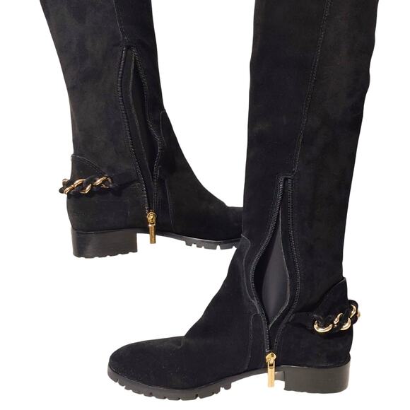 Karl Lagerfeld Skylar Chain Accent Over Knee Boot Black Suede Leather Womens 8M - Picture 3 of 7